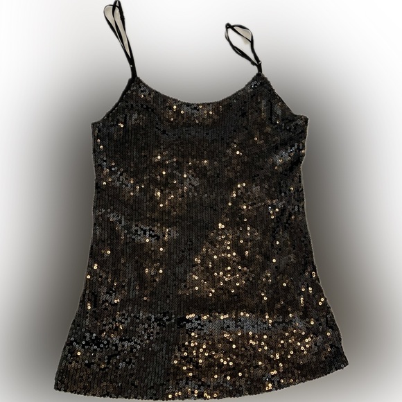 Beautiful Black Sequined Tank Top with Adjustable Straps - Ladies Size L - Picture 1 of 10